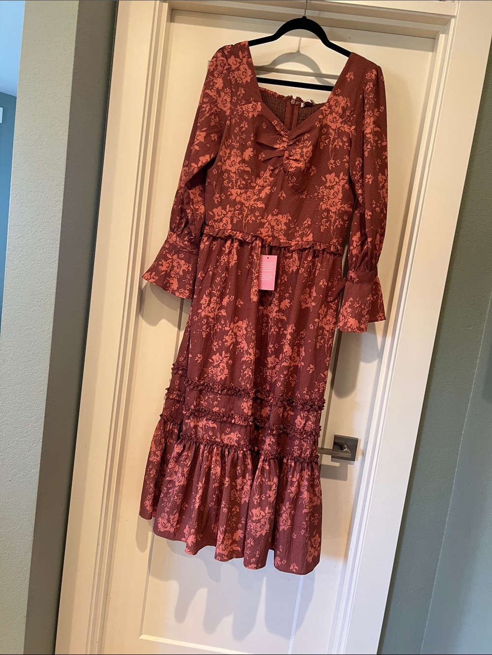Ivy City Co Mauve Floral Long Sleeve Ruffle Dress